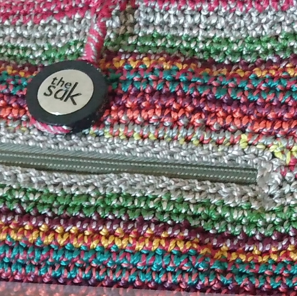 🌈The SaK Multi Color Crochet Boho Large Shoulder Handbag Red blue green Bag - Picture 12 of 15